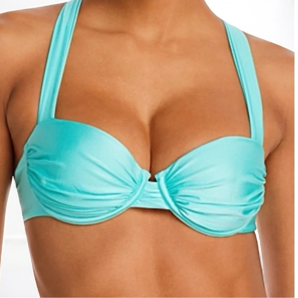 🌻NEW w/tags AQUA Aqua Blue Ruched Underwire Bikini Swim Top Size XS